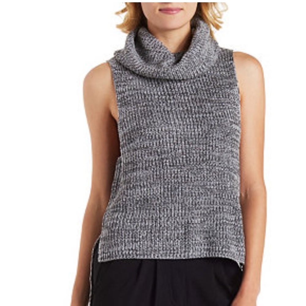 Charlotte Russe Sleeveless High Low  Turtleneck Knit Sweater Gray Size Small